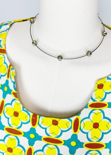 (us)green stone wire chocker necklace