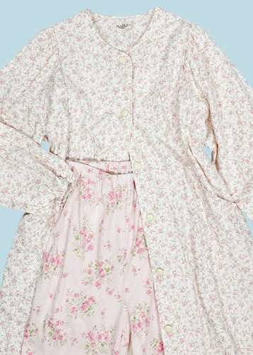 (japan)pink floral quilted cotton robe