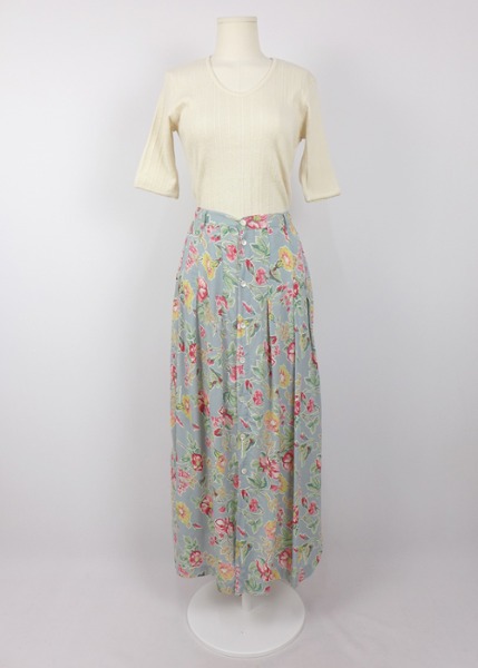 (denmark)floral button skirt