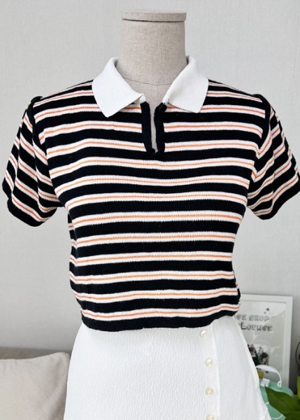 (eu)stripe crop knit tee