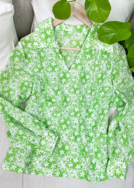(eu)60~70s green floral blouse