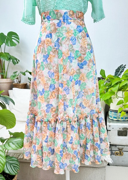 (eu)70s floral jersey skirt(35cm)
