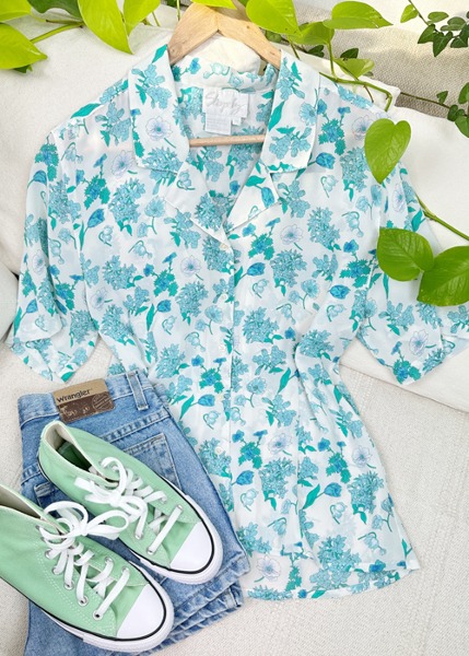 (us)floral chiffon blouse