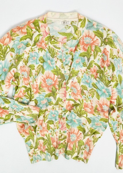 (japan)80s floral cotton blend cardigan