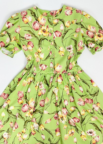 (japan)green floral cotton dress