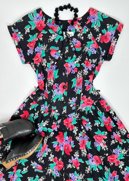 (us)80s paquette too! floral cotton dress