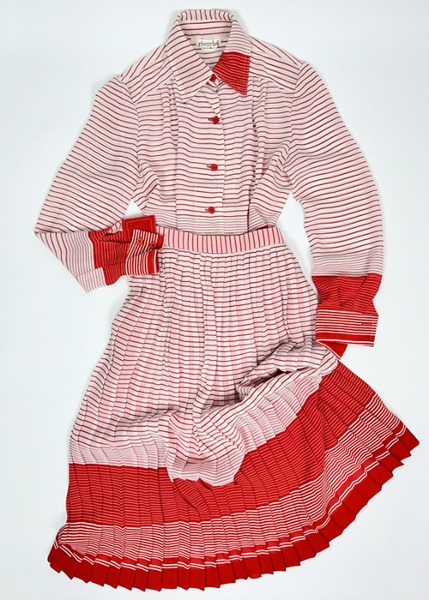 (japan)red stripe chiffon blouse&amp;skirt set up
